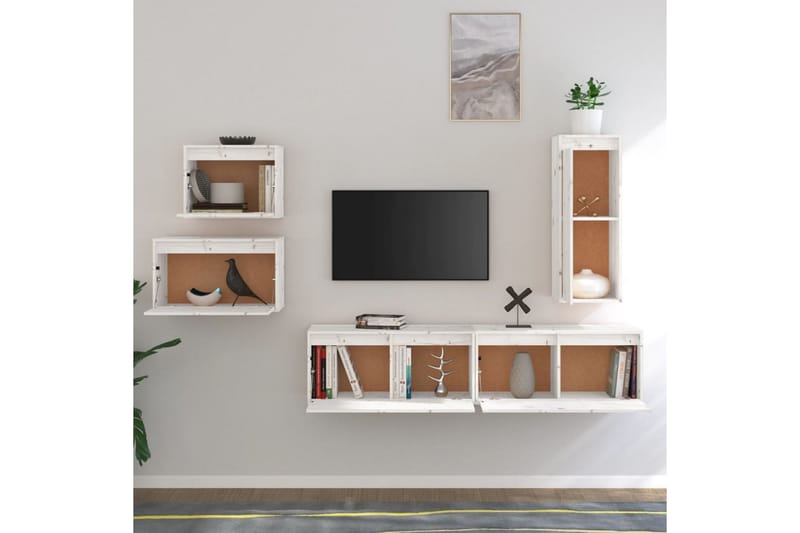 Tv-bänk 5 st vit massiv furu - Vit - Möbler - Vardagsrum - Tv-möbler & mediamöbler - Tv-bänkar