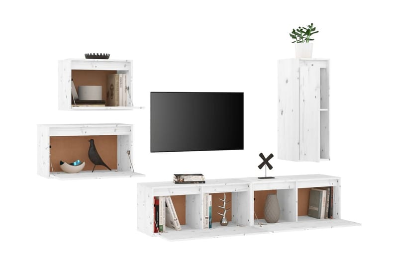 Tv-bänk 5 st vit massiv furu - Vit - Möbler - Vardagsrum - Tv-möbler & mediamöbler - Tv-bänkar