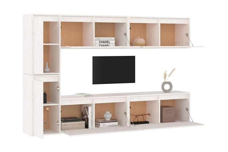 Tv-bänk 6 st vit massiv furu - Vit - Möbler - Vardagsrum - Tv-möbler & mediamöbler - Tv-bänkar