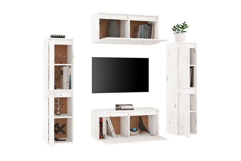 Tv-bänk 6 st vit massiv furu - Vit - Möbler - Vardagsrum - Tv-möbler & mediamöbler - Tv-bänkar