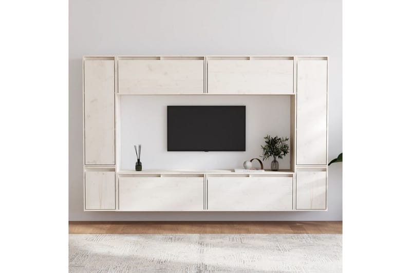 Tv-bänk 8 delar vit massiv furu - Vit - Möbler - Vardagsrum - Tv-möbler & mediamöbler - Tv-bänkar