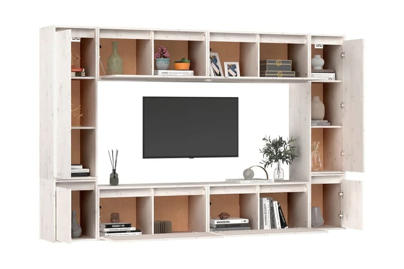 Tv-bänk 8 delar vit massiv furu - Vit - Möbler - Vardagsrum - Tv-möbler & mediamöbler - Tv-bänkar