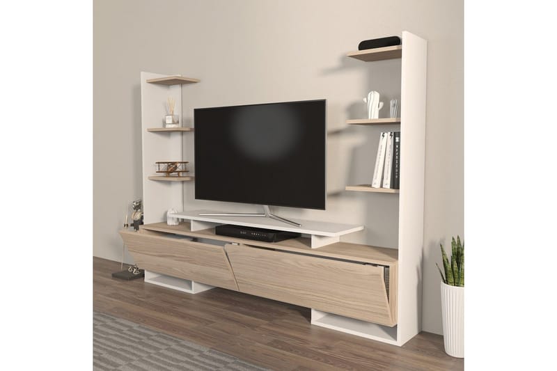 TV-bänk Akdere Vit / Ek - Mediumfärgat trä/Vit - Möbler - Vardagsrum - Tv-möbler & mediamöbler - Tv-bänkar