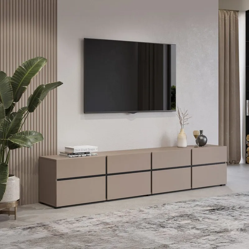 Tv-bänk Cross 4 dörrar med 4 lådor - Kongo - Svart - Möbler - Vardagsrum - Tv-möbler & mediamöbler - Tv-bänkar