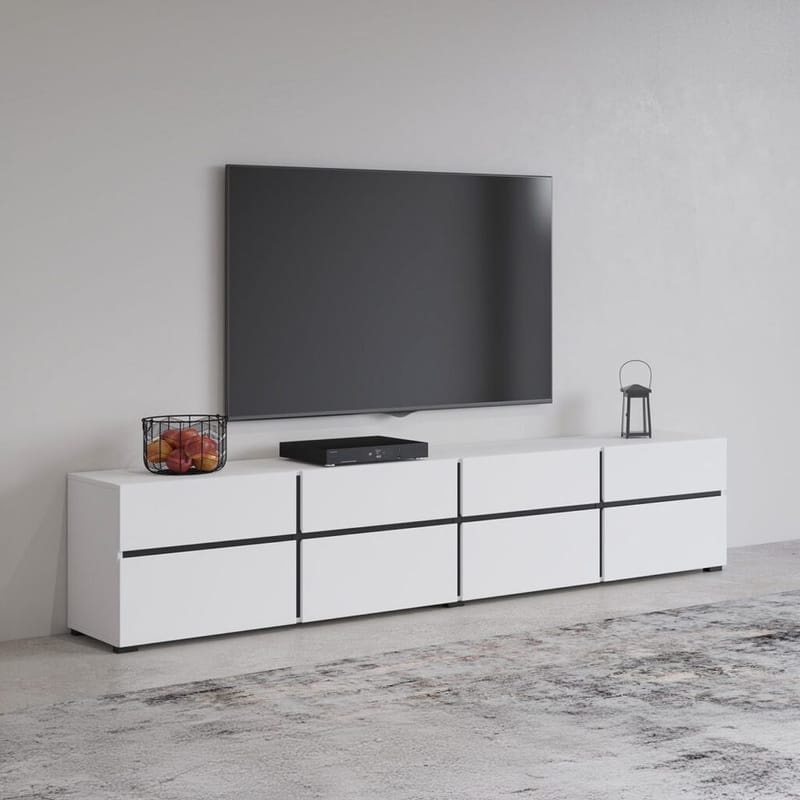 Tv-bänk Cross 4 dörrar med 4 lådor - Vit - Svart - Möbler - Vardagsrum - Tv-möbler & mediamöbler - Tv-bänkar