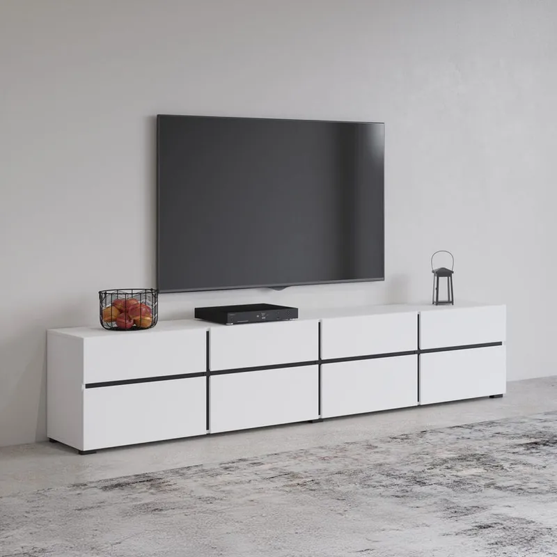 Tv-bänk Cross 4 dörrar med 4 lådor - Vit - Svart - Möbler - Vardagsrum - Tv-möbler & mediamöbler - Tv-bänkar