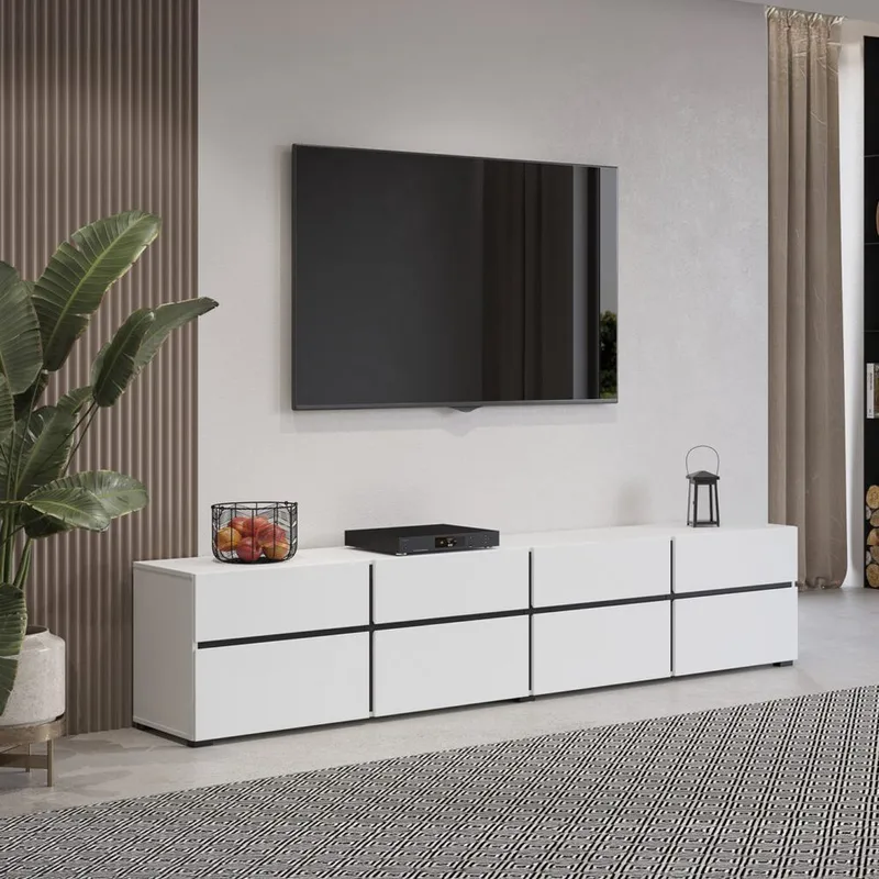 Tv-bänk Cross 4 dörrar med 4 lådor - Vit - Svart - Möbler - Vardagsrum - Tv-möbler & mediamöbler - Tv-bänkar