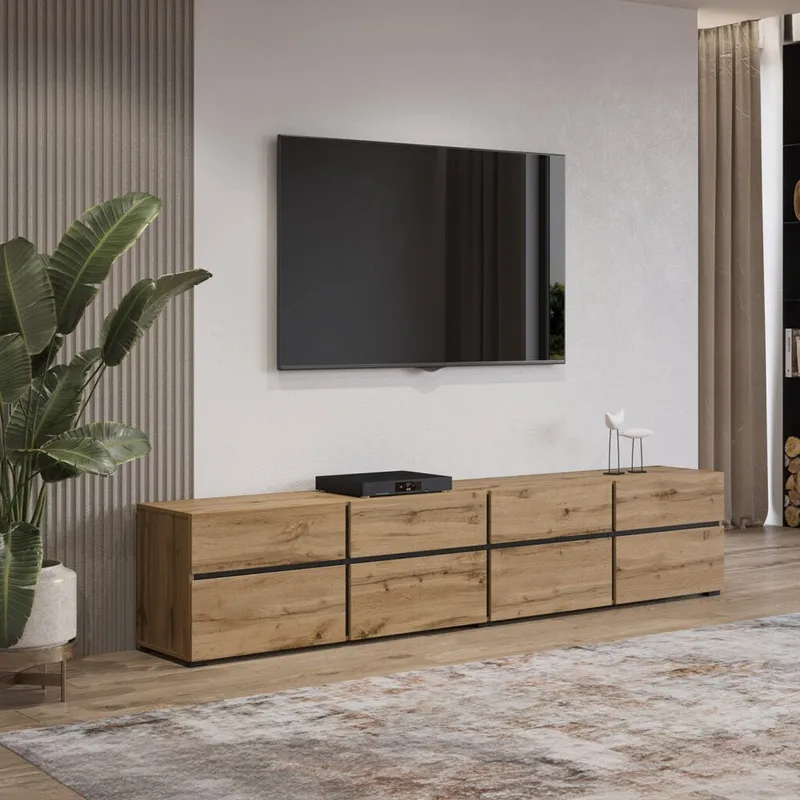 Tv-bänk Cross 4 dörrar med 4 lådor - Wotan Ek - Svart - Möbler - Vardagsrum - Tv-möbler & mediamöbler - Tv-bänkar