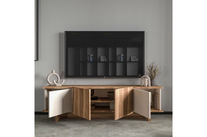 TV-bänk Diannare Beige / Valnöt - Beige / Valnöt - Möbler - Vardagsrum - Tv-möbler & mediamöbler - Tv-bänkar