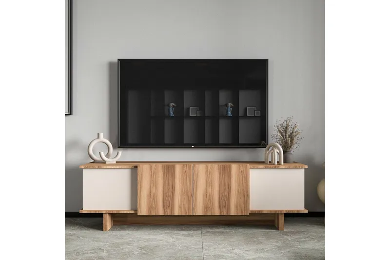 TV-bänk Diannare Beige / Valnöt - Beige / Valnöt - Möbler - Vardagsrum - Tv-möbler & mediamöbler - Tv-bänkar