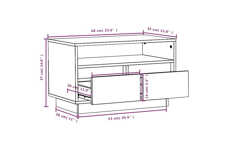 Tv-bänk grå 60x35x37 cm massiv furu - Grå - Tv-bänkar