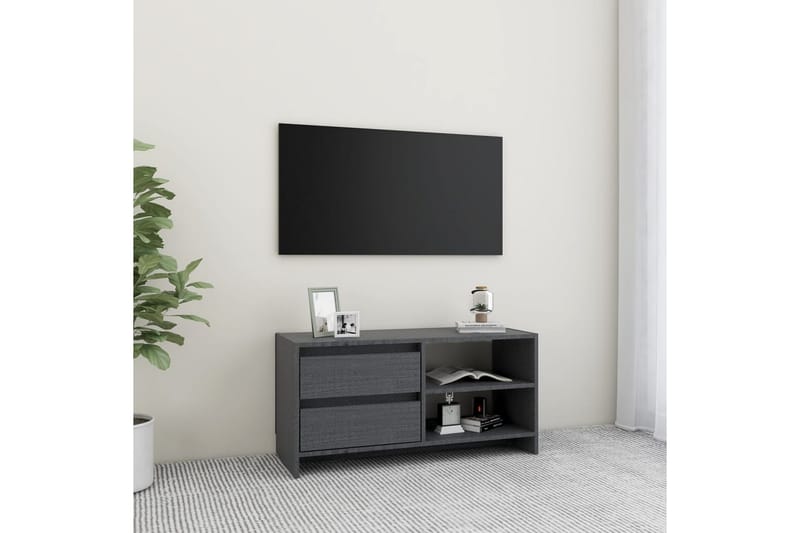 TV-bänk grå 80x31x39 cm massiv furu - Grå - Tv-bänkar