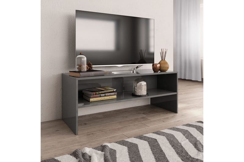 TV-bänk grå högglans 100x40x40 cm spånskiva - Grå - Tv-bänkar