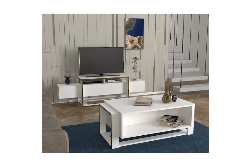 TV-bänk Herb Vit / Rany - Guld/Vit - Möbler - Vardagsrum - Tv-möbler & mediamöbler - Tv-bänkar