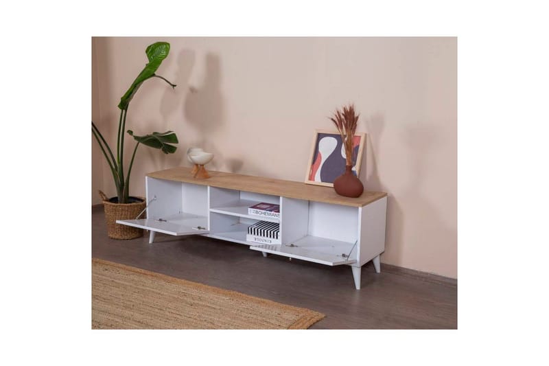 TV-bänk Jatinder Vit / Ek - Natur/Vit - Möbler - Vardagsrum - Tv-möbler & mediamöbler - Tv-bänkar
