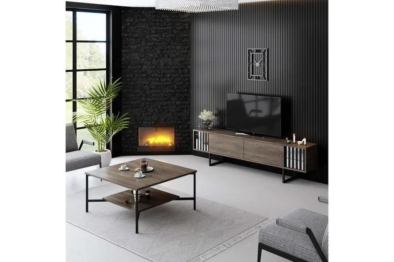 TV-bänk Jeval Valnöt / Svart - Valnöt / Svart - Möbler - Vardagsrum - Tv-möbler & mediamöbler - Tv-bänkar