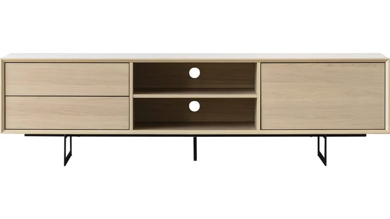 TV-bänk Junionne 180x42x50 cm, Vitpigmenterad vaxlackad fanerad ek