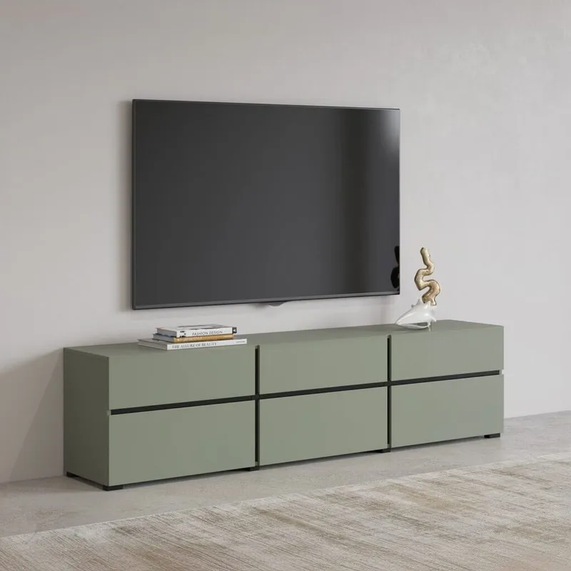 Tv-bänk Kors 3 luckor med 3 lådor - Grön - Svart - Möbler - Vardagsrum - Tv-möbler & mediamöbler - Tv-bänkar