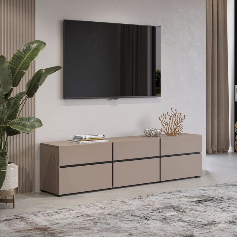 Tv-bänk Kors 3 luckor med 3 lådor - Kongo - Svart - Möbler - Vardagsrum - Tv-möbler & mediamöbler - Tv-bänkar