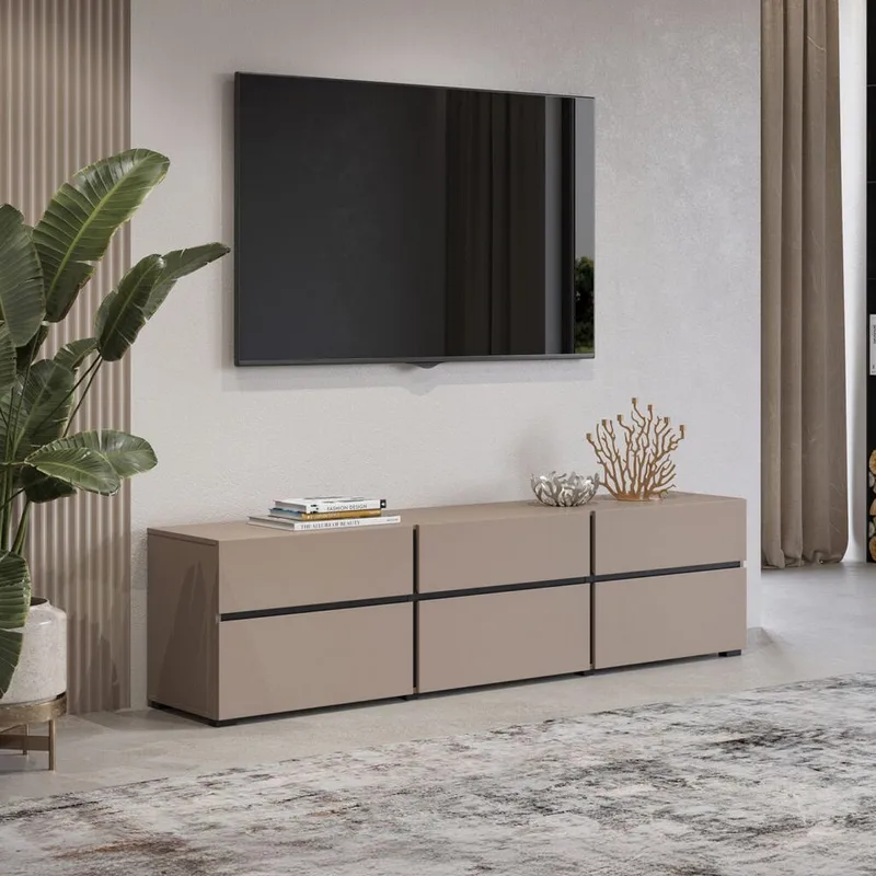 Tv-bänk Kors 3 luckor med 3 lådor - Kongo - Svart - Möbler - Vardagsrum - Tv-möbler & mediamöbler - Tv-bänkar