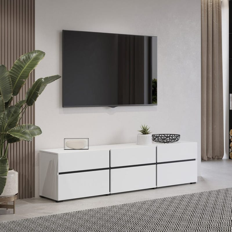 Tv-bänk Kors 3 luckor med 3 lådor - Vit - Svart - Möbler - Vardagsrum - Tv-möbler & mediamöbler - Tv-bänkar