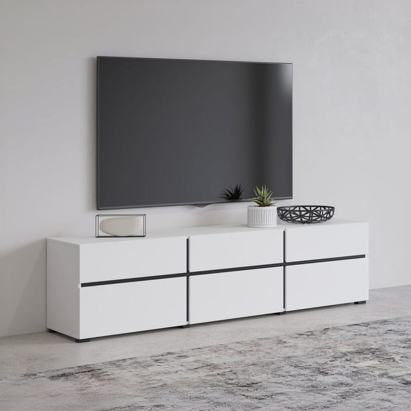 Tv-bänk Kors 3 luckor med 3 lådor - Vit - Svart - Möbler - Vardagsrum - Tv-möbler & mediamöbler - Tv-bänkar