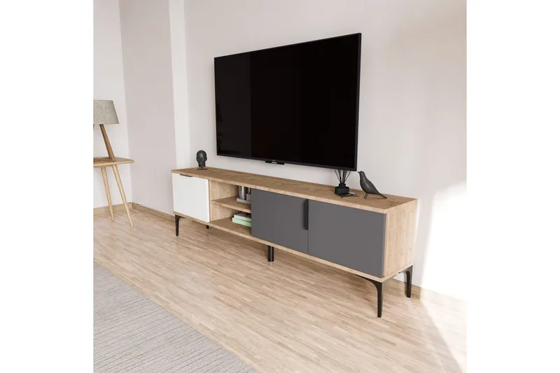 TV-bänk Kunar Vit / Antracit / Ek - Vit / Antracit / Ek - Möbler - Vardagsrum - Tv-möbler & mediamöbler - Tv-bänkar