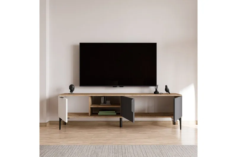 TV-bänk Kunar Vit / Antracit / Ek - Vit / Antracit / Ek - Möbler - Vardagsrum - Tv-möbler & mediamöbler - Tv-bänkar