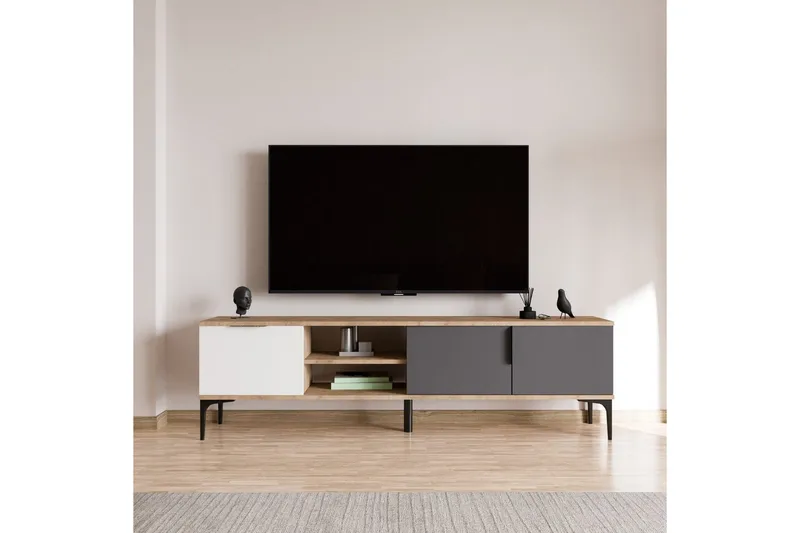 TV-bänk Kunar Vit / Antracit / Ek - Vit / Antracit / Ek - Möbler - Vardagsrum - Tv-möbler & mediamöbler - Tv-bänkar