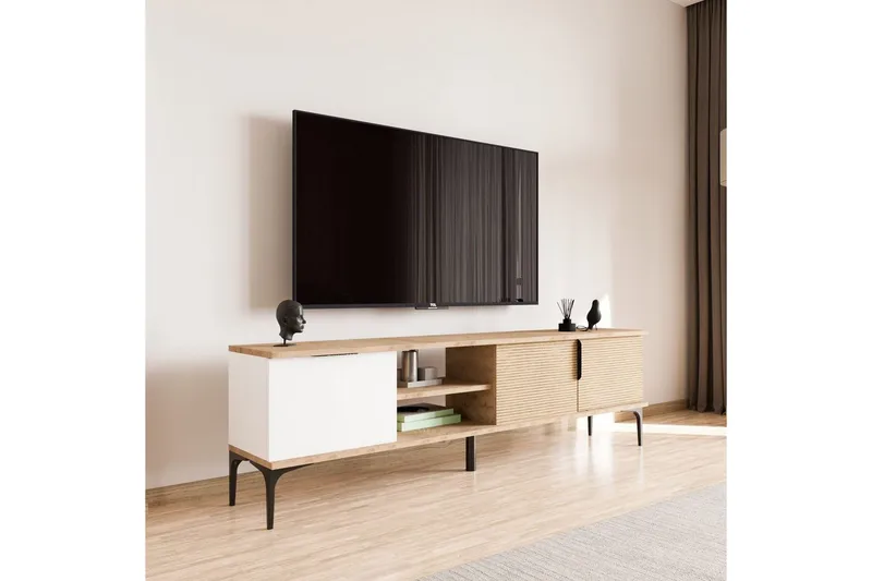 TV-bänk Kunar Vit / Ek - Vit / Ek - Möbler - Vardagsrum - Tv-möbler & mediamöbler - Tv-bänkar