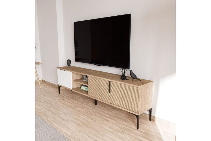 TV-bänk Kunar Vit / Ek - Vit / Ek - Möbler - Vardagsrum - Tv-möbler & mediamöbler - Tv-bänkar