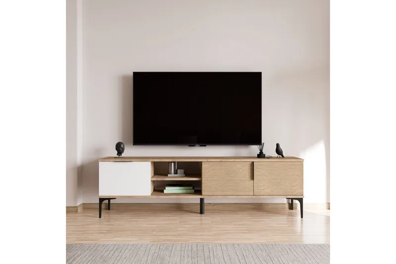 TV-bänk Kunar Vit / Ek - Vit / Ek - Möbler - Vardagsrum - Tv-möbler & mediamöbler - Tv-bänkar