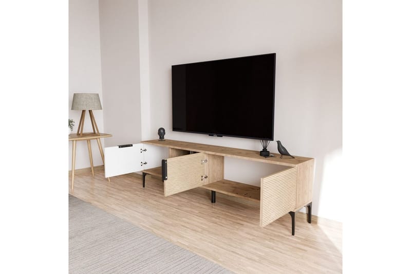 TV-bänk Kunar Vit / Ek - Vit / Ek - Möbler - Vardagsrum - Tv-möbler & mediamöbler - Tv-bänkar