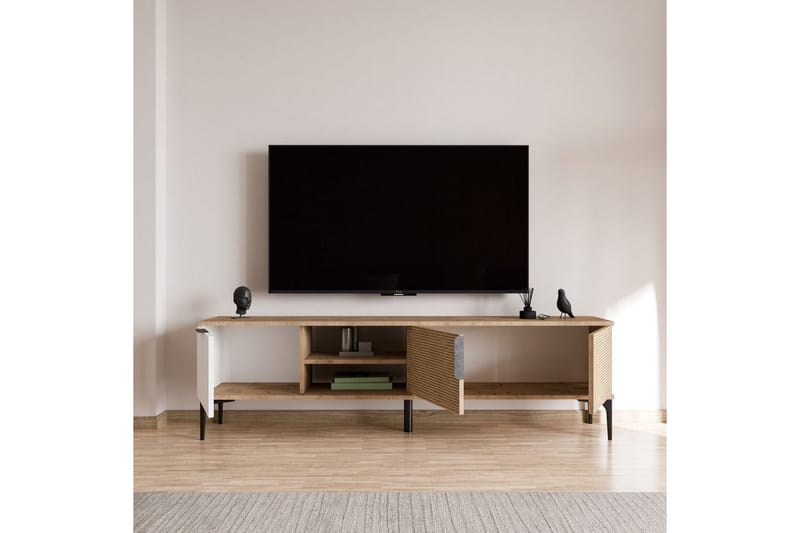 TV-bänk Kunar Vit / Ek - Vit / Ek - Möbler - Vardagsrum - Tv-möbler & mediamöbler - Tv-bänkar