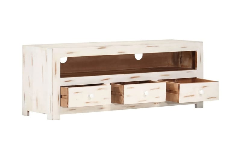 Tv-bänk massivt akaciaträ 110x30x40 cm vit - Vit - Möbler - Vardagsrum - Tv-möbler & mediamöbler - Tv-bänkar