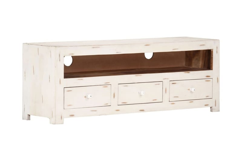 Tv-bänk massivt akaciaträ 110x30x40 cm vit - Vit - Möbler - Vardagsrum - Tv-möbler & mediamöbler - Tv-bänkar