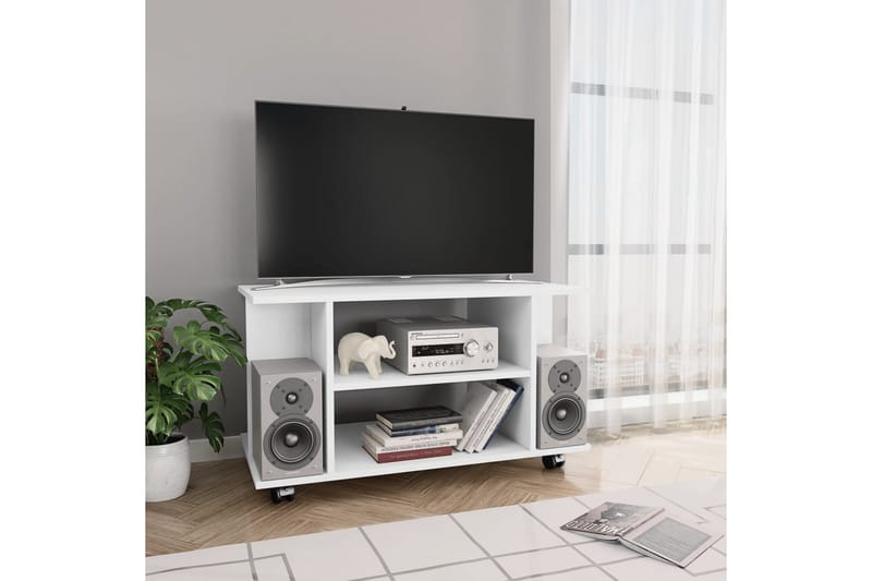 TV-bänk med hjul vit 80x40x40 cm spånskiva - Vit - Möbler - Vardagsrum - Tv-möbler & mediamöbler - Tv-bänkar