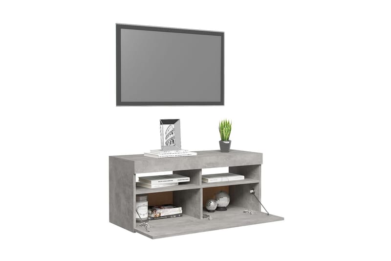 TV-bänk med LED-belysning betonggrå 90x35x40 cm - Grå - Tv-bänkar