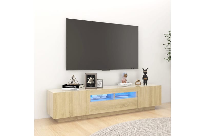TV-bänk med LED-belysning sonoma-ek 180x35x40 cm - Brun - Tv-bänkar