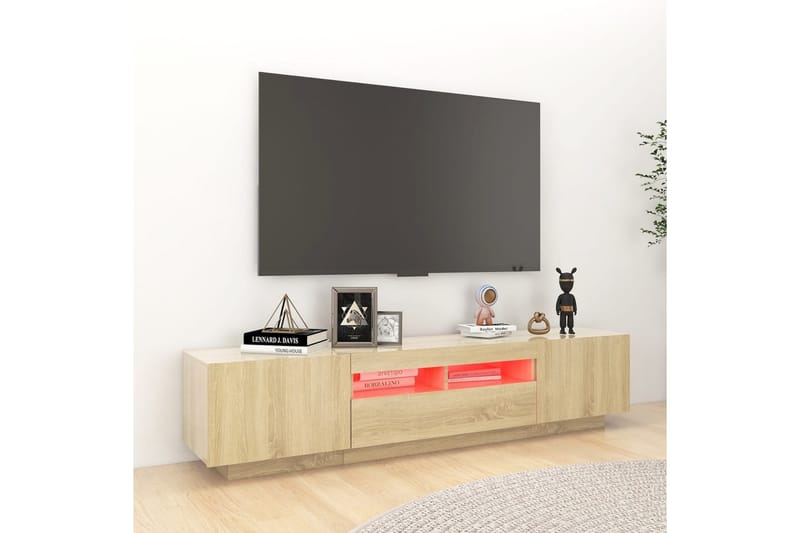 TV-bänk med LED-belysning sonoma-ek 180x35x40 cm - Brun - Tv-bänkar