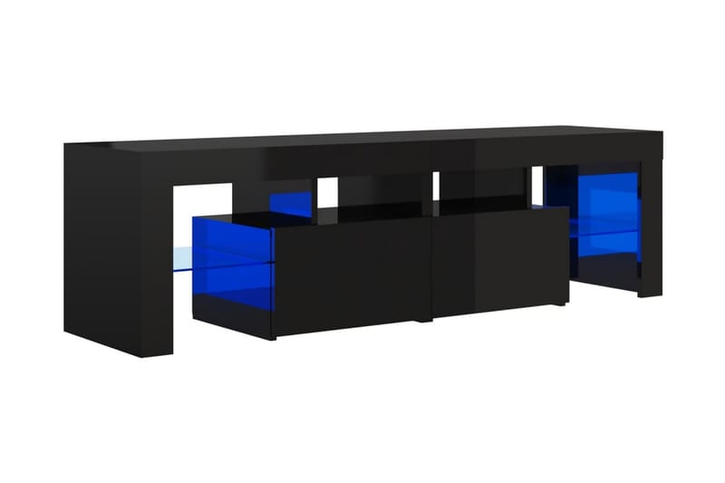 TV-bänk med LED-belysning svart högglans 140x35x40 cm - Svart - Tv-bänkar