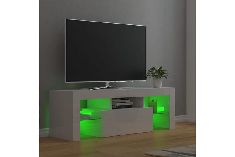 TV-bänk med LED-belysning vit högglans 120x35x40 cm - Vit - Möbler - Vardagsrum - Tv-möbler & mediamöbler - Tv-bänkar
