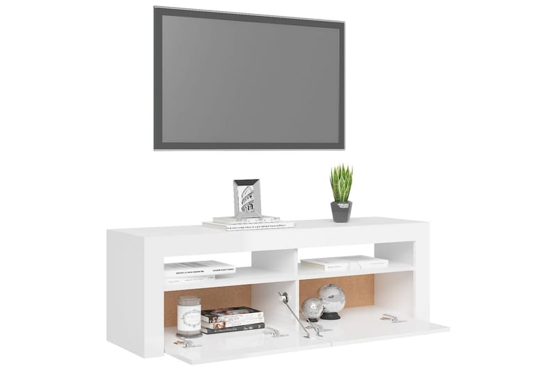 TV-bänk med LED-belysning vit högglans 120x35x40 cm - Vit - Tv-bänkar