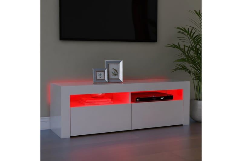 TV-bänk med LED-belysning vit högglans 120x35x40 cm - Vit - Tv-bänkar