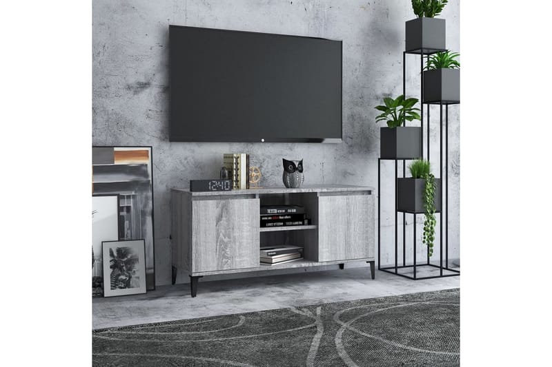 TV-bänk med metallben grå sonoma 103,5x35x50 cm - Grå - Tv-bänkar