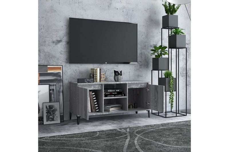 TV-bänk med metallben grå sonoma 103,5x35x50 cm - Grå - Tv-bänkar