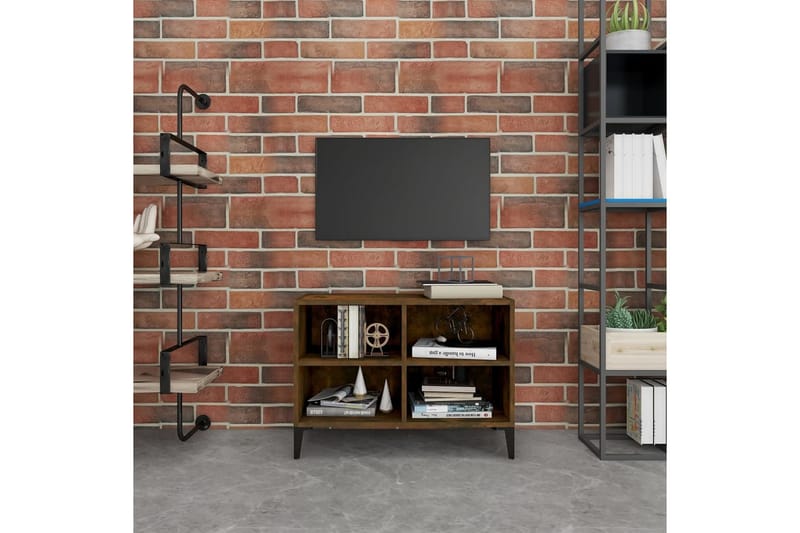 TV-bänk med metallben rökfärgad ek 69,5x30x50 cm - Brun - Möbler - Vardagsrum - Tv-möbler & mediamöbler - Tv-bänkar