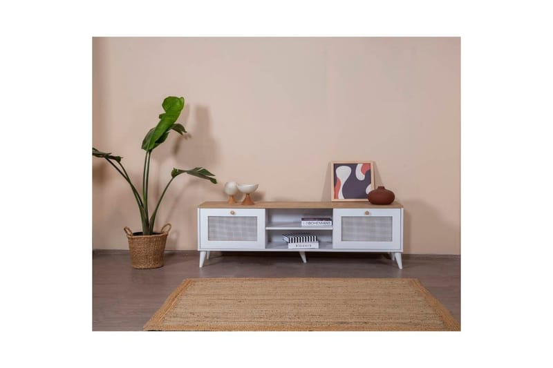 TV-bänk Mjudi Uvra Vit / Ek - Vit / Ek - Möbler - Vardagsrum - Tv-möbler & mediamöbler - Tv-bänkar