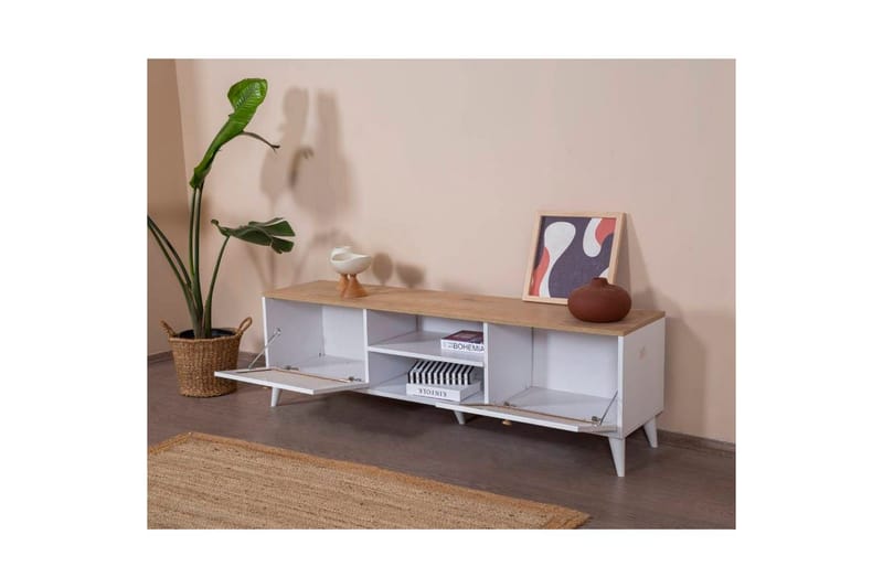 TV-bänk Mjudi Uvra Vit / Ek - Vit / Ek - Möbler - Vardagsrum - Tv-möbler & mediamöbler - Tv-bänkar