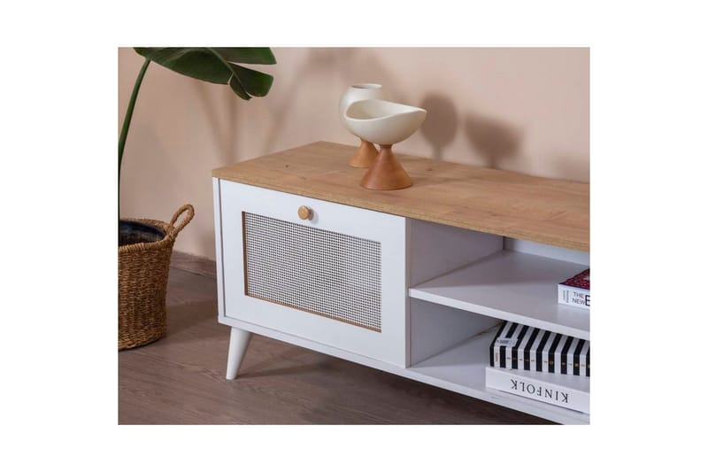 TV-bänk Mjudi Uvra Vit / Ek - Vit / Ek - Möbler - Vardagsrum - Tv-möbler & mediamöbler - Tv-bänkar